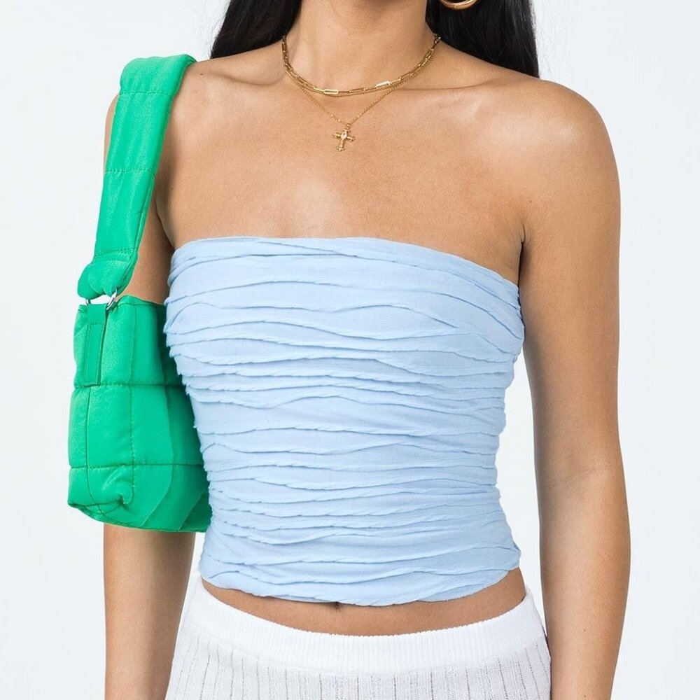 NWOT Princess Polly Cecile Strapless Ruched Corset Tube Top Pastel Blue 4 Y2K